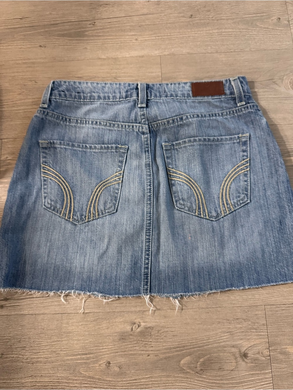 Hollister Light Blue Denim Mini Skirt with Frayed Hem